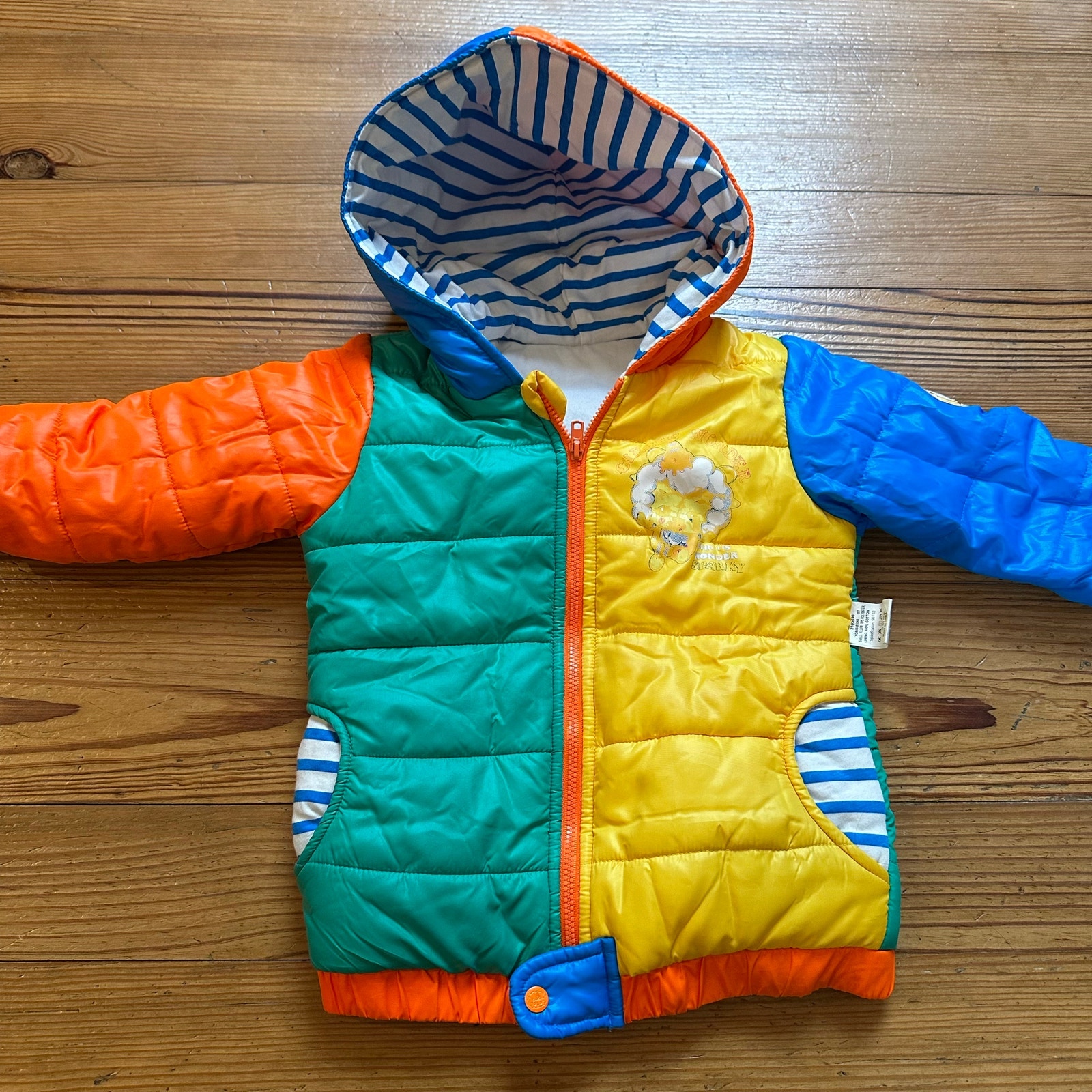 Shein Yellow Green Color Blocked Hooded Lined Puffer Jacket Size 2t